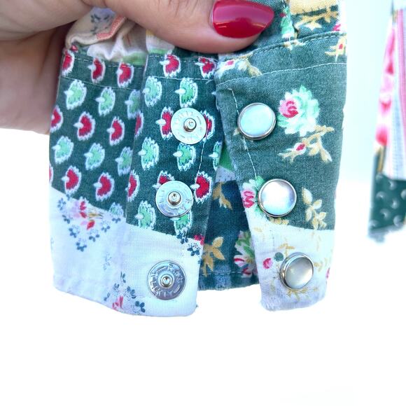 Vintage 1970s Fenton Granny Quilt Patchwork Button Down Shirt 36 Pearl Snaps - Picture 9 of 9